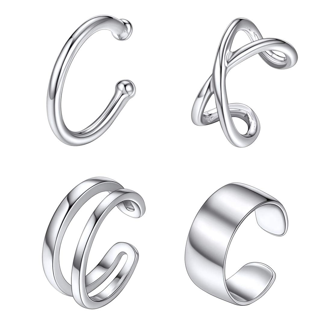 ChicSilver 4 PCS Ear Cuffs Non Piercing S925 Sterling Silver Earrings Sets  Cartilage Earring Jewelry Various Style (Silver)