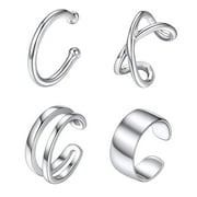 CHICSILVER 4 PCS Ear Cuffs Non Piercing S925 Sterling Silver Earrings Sets Cartilage Earring Jewelry Various Style (Silver)