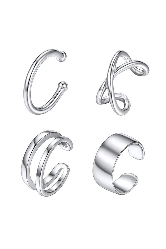 4 PCS Ear Cuffs Non Piercing S925 Sterling Silver Earrings Sets Cartilage Earring Jewelry Various Style (Silver)