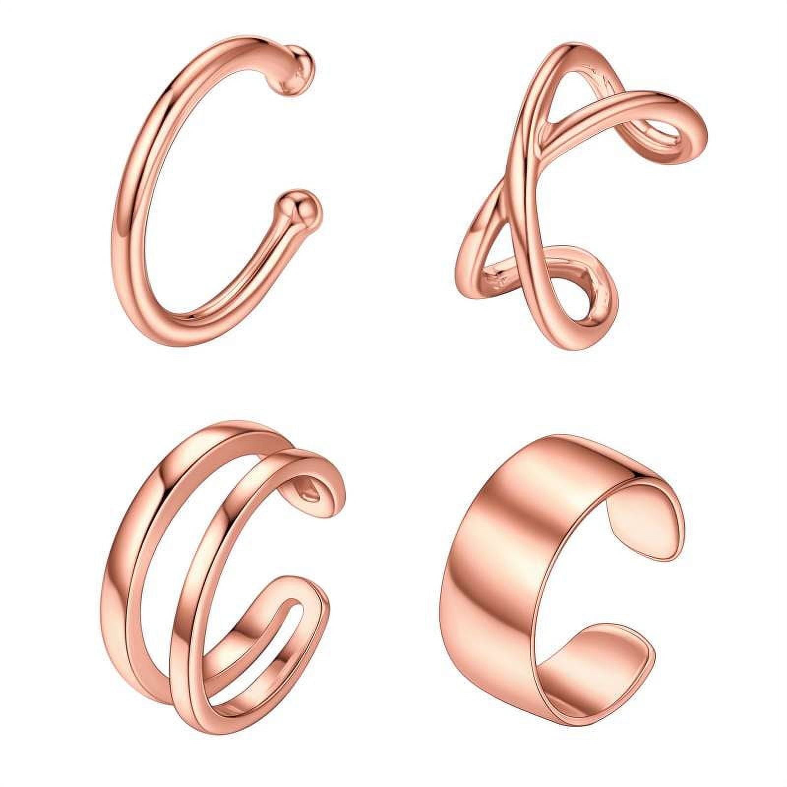 ChicSilver 4 PCS S925 Sterling Silver Criss Cross Ear Clips Non Piercing Earrings Sets Ear Cuff Cartilage Earring for Women(Rose Gold) | Clearance