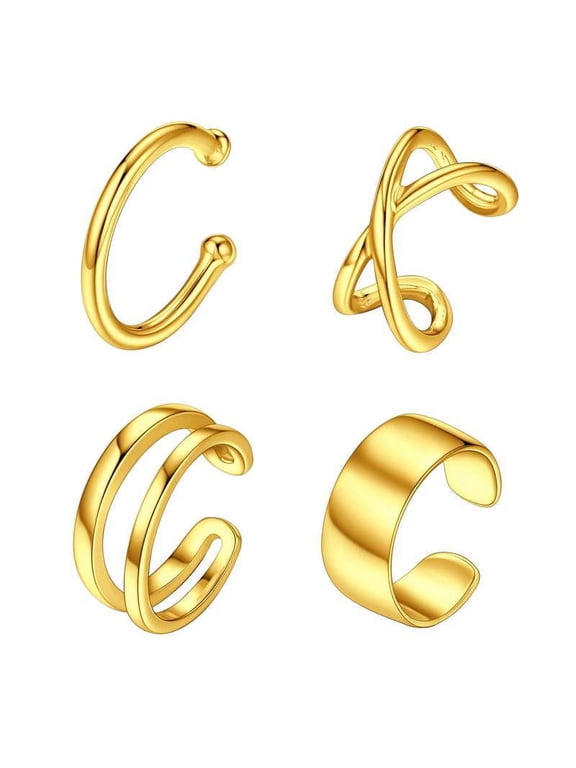 4 PCS S925 Sterling Silver Criss Cross Ear Clips Non Piercing Earrings Sets Ear Cuff Cartilage Earring for Women (Gold)
