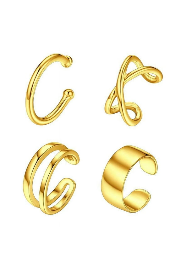 4 PCS S925 Sterling Silver Criss Cross Ear Clips Non Piercing Earrings Sets Ear Cuff Cartilage Earring for Women (Gold)