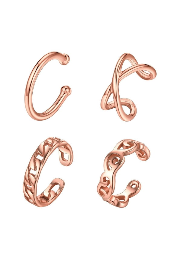 4 Pcs Ear Cuff for Women Sterling Silver Earrings No Piercing Cartilage Earring Clip On Cartilage Earrings for (Rose Gold) | Clearance