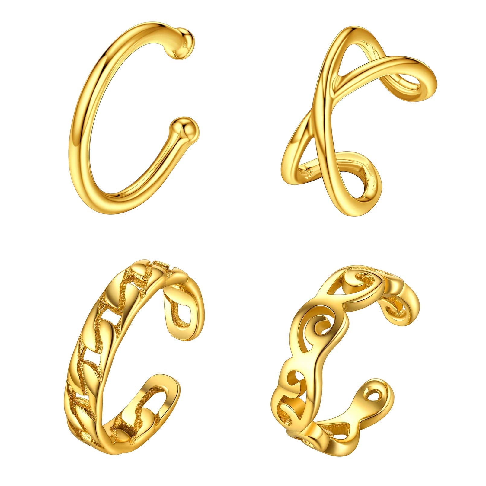 ChicSilver 4 Pcs Ear Cuff for Women Sterling Silver Earrings No Piercing Cartilage Earring Clip On Cartilage Earrings for (Gold) | Clearance