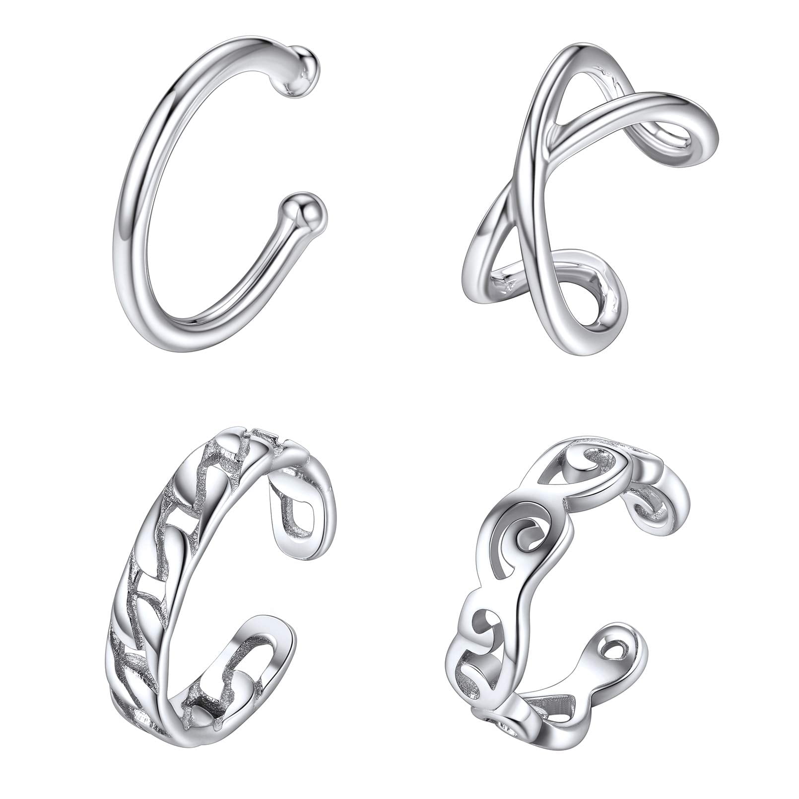 『SA pierce 片耳 SILVER』 ChicSilver 4 Pcs Sterling Silver Ear Cuff, No Piercing Clip