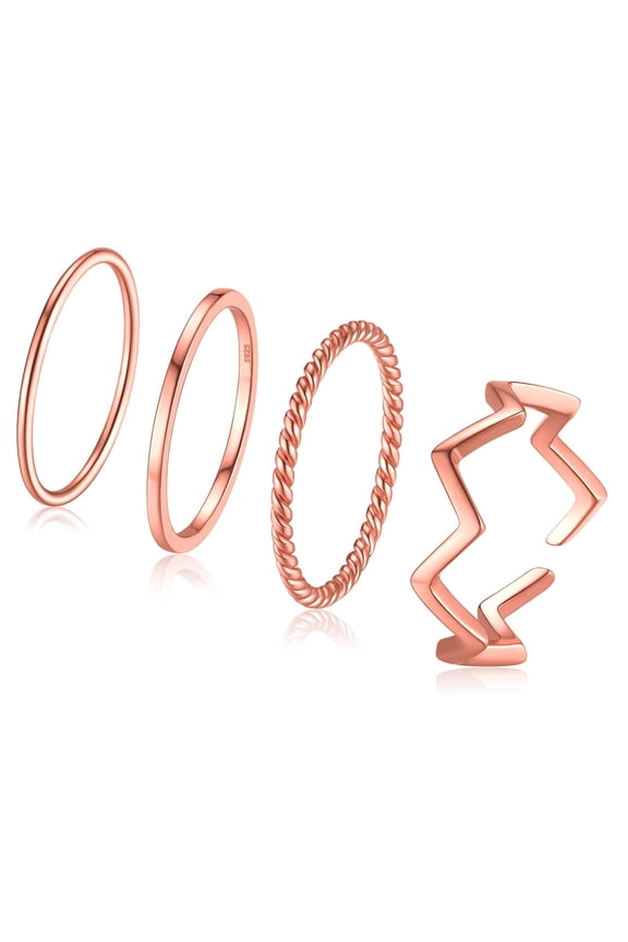 4 Pcs Knuckle Rings Set for Women Simple 925 Sterling Silver Stacking Thumb Rings Rose Gold Plated Plain Twisted Wave Band Ring Jewelry Gift