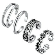 ChicSilver 4PCS Adjustable Toe Ring for Women Teen 925 Sterling Silver Open Tail Ring Band Hawaiian Foot Jewelry