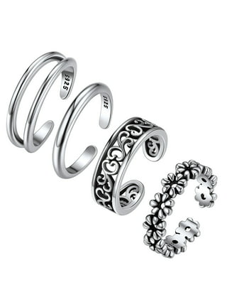LeCalla 925 Sterling Silver Toe Rings Set of Cute Flower, Heart and Band  Ring Open Adjustable Toe Rings for Women Set of 3 Pcs