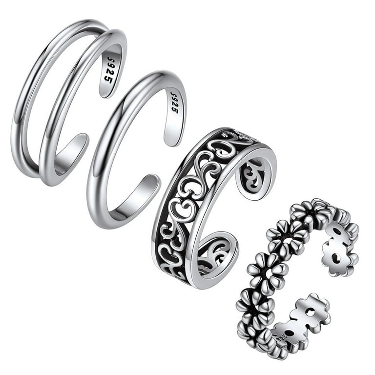 ChicSilver Adjustable Toe Ring Set of 4 for Women, 925
