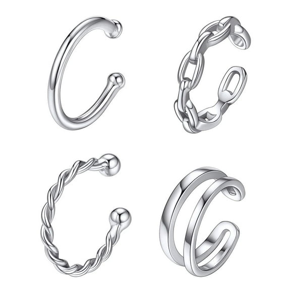 ChicSilver 4Pcs Ear Cuffs for Non-Pierced Ears, Various Styles Women Sterling Silver Cartilage Clip On Fake Earrings Jewelry Gift