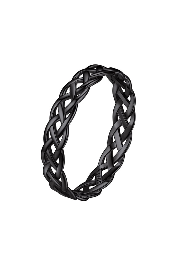 4mm Black Celtic Ring for Women Sterling Silver Simple Wedding Band Promise Ring for Her Size 6