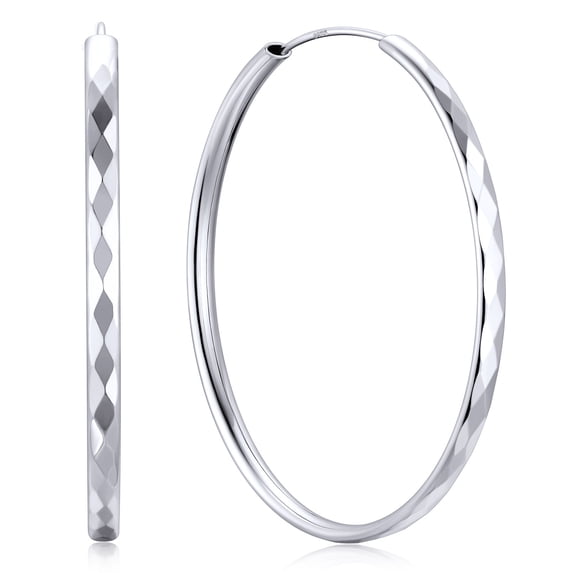 ChicSilver 925 Sterling Silver Hoop Earrings for Women Hypoallergenic Lightweight Big Hoop Earrings for Women Diamond-Cut Endless Hoops Earring 50MM