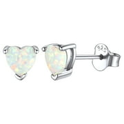 CHICSILVER Sterling Silver Heart White Opal Stud Earrings Hypoallergenic Birthday Jewelry Gifts for Women