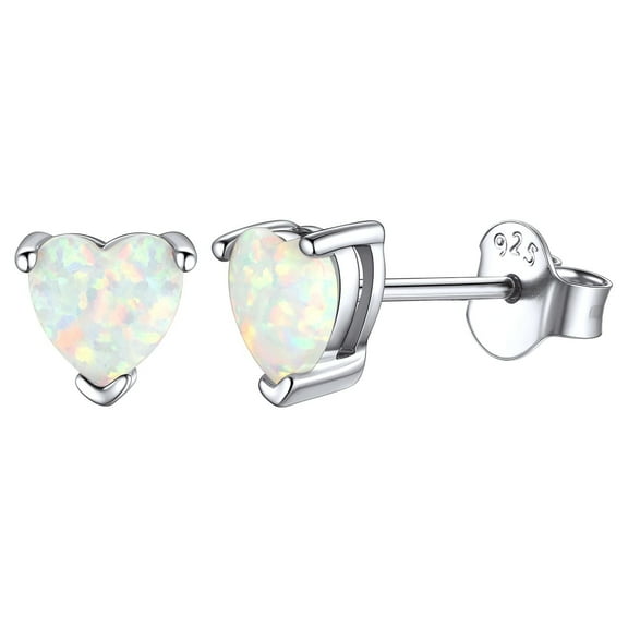 ChicSilver Sterling Silver Heart  White Opal Stud Earrings Hypoallergenic Birthday Jewelry Gifts for Women