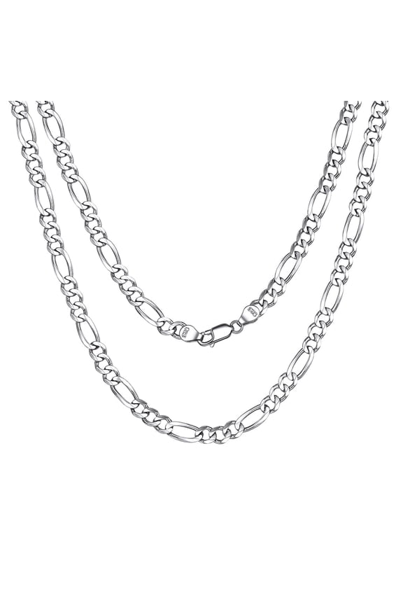 5MM Italian Figaro Chain, Sterling Silver Necklaces for Men Women, 14 to 28 inches