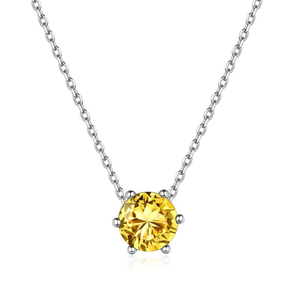 ChicSilver Solid 925 Sterling Silver Round Birthstone Necklace for Women Solitaire 1Carat (6.5mm) Cubic Zirconia Dainty Choker Necklace Christmas Valentines Birthday Graduation Gifts for Her
