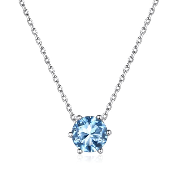 ChicSilver Solid 925 Sterling Silver Round Birthstone Necklace for Women Solitaire 1Carat (6.5mm) Cubic Zirconia Dainty Choker Necklace Christmas Valentines Birthday Graduation Gifts for Her