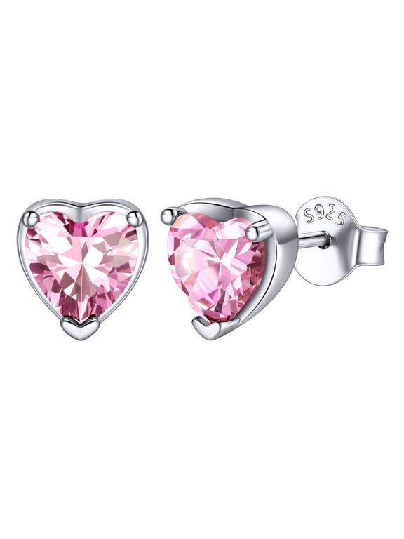 6MM Cubic Zirconia Heart Shape Simulated Birthstone Stud Earrings Hypoallergenic Ear Studs Jewelry Birthday Gift For Her