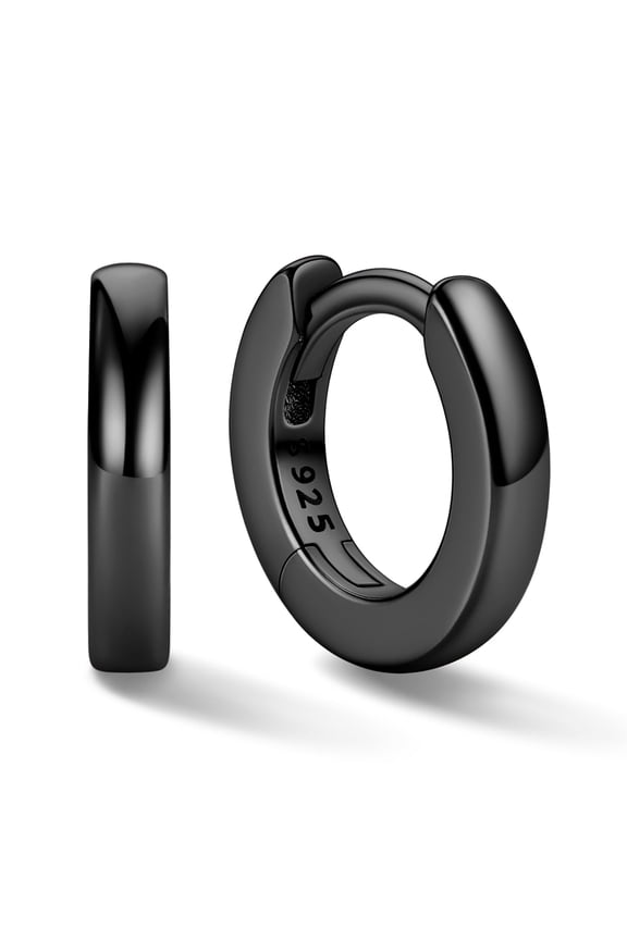Hypoallergenic Black Huggie Hoop Earrings for Women 6MM Silver Hoop Earrings 925 Sterling Silver Earrings Cartridge Earrings for Women