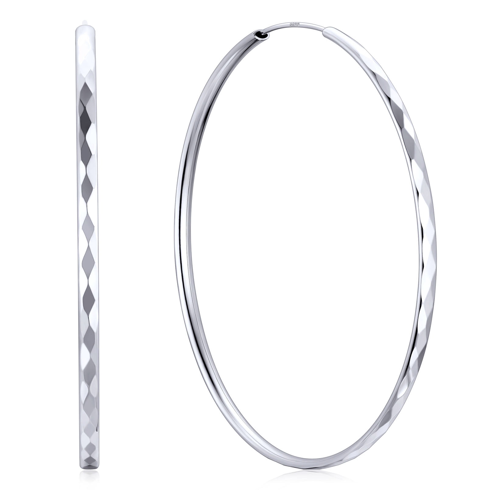 ChicSilver 925 Sterling Silver Hoop Earrings for Women Hypoallergenic Lightweight Big Hoop Earrings for Women Diamond-Cut Endless Hoops Earring 70MM