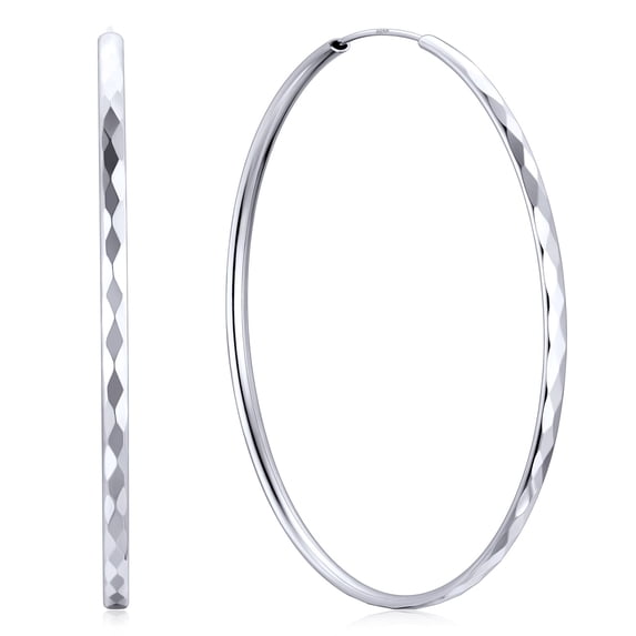 ChicSilver 925 Sterling Silver Hoop Earrings for Women Hypoallergenic Lightweight Big Hoop Earrings for Women Diamond-Cut Endless Hoops Earring 70MM