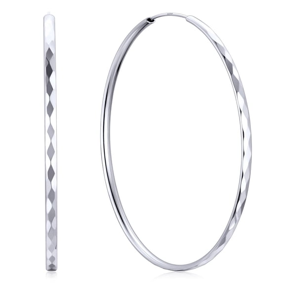 ChicSilver 925 Sterling Silver Hoop Earrings for Women Hypoallergenic Lightweight Big Hoop Earrings for Women Diamond-Cut Endless Hoops Earring 70MM