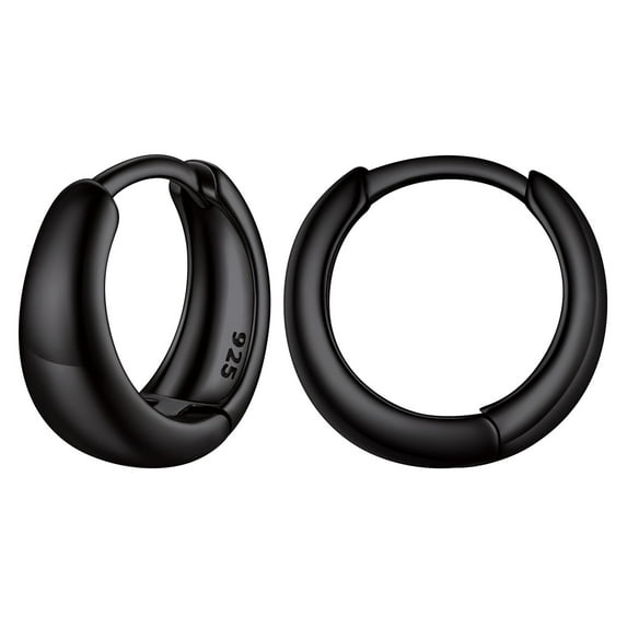 ChicSilver Christmas Gift 8MM Small Hoop Earrings Thick Black Cartilage Huggie Earrings Hypoallergenic 925 Sterling Silver Jewelry for Women Grils | Clearance