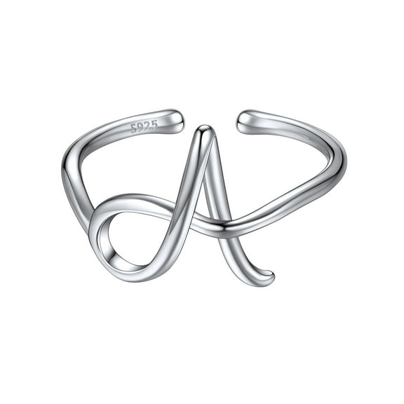 ChicSilver 925 Sterling Silver Adjustable Initial Letter Ring A-Z Stackable Ring for Women Cute Thumb Pinky Fashion Unique Open Simple Birthday Gifts Jewelry