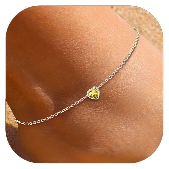 ChicSilver 925 Sterling Silver Ankle Bracelets for Women, Simple Dainty Heart Birthstone Anklets Beach Foot Chain Summer Jewelry Waterproof