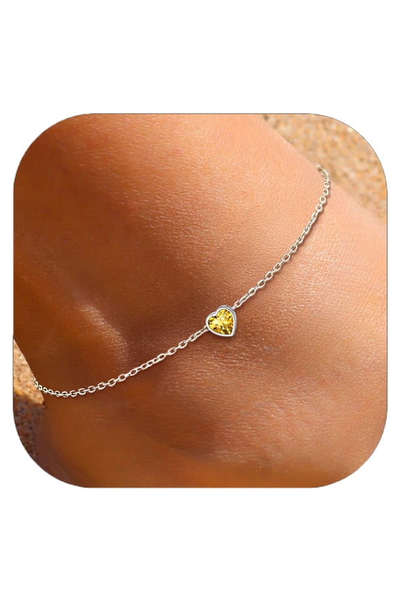 925 Sterling Silver Ankle Bracelets for Women, Simple Dainty Heart Birthstone Anklets Beach Foot Chain Summer Jewelry Waterproof