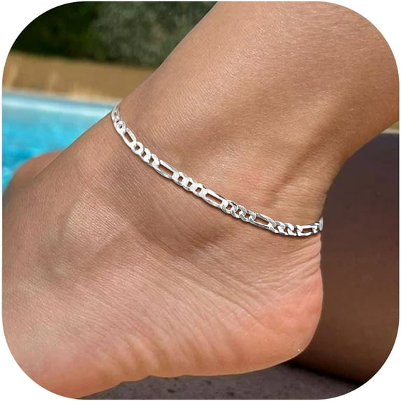 ChicSilver 925 Sterling Silver Unisex Figaro Anklet - Adjustable, Hypoallergenic, Nickel-Free, Timeless Style for Men and Women