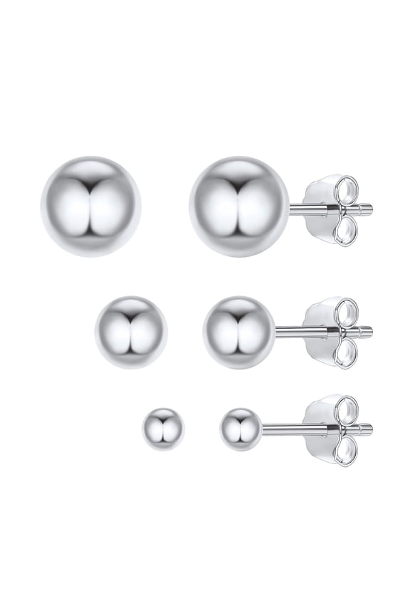 925 Sterling Silver Ball Stud Earrings for Women Men Multiple Piercing Earring Set Round Tiny Large Studs for Sensitive Ear Hypoallergenic (3 pair, 3,5,7mm)