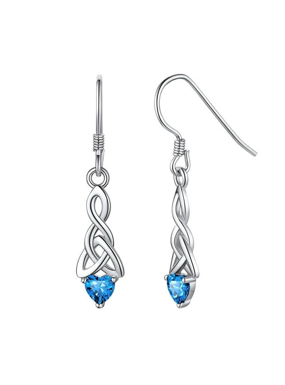 925 Sterling Silver BirthStone Earrings for Women Jewelry Celtic Knot Dangle Earrings Cubic Zirconia Earring Birthday Christmas Anniversary Gifts