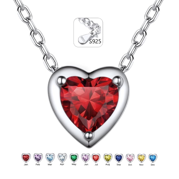 ChicSilver Birthstone Heart Women Necklaces, 925 Sterling Silver Birthstone Pendant Necklace, Adjustable Chain Gift Box, Valentines Gift For Her Wife Mom Birthday Wedding