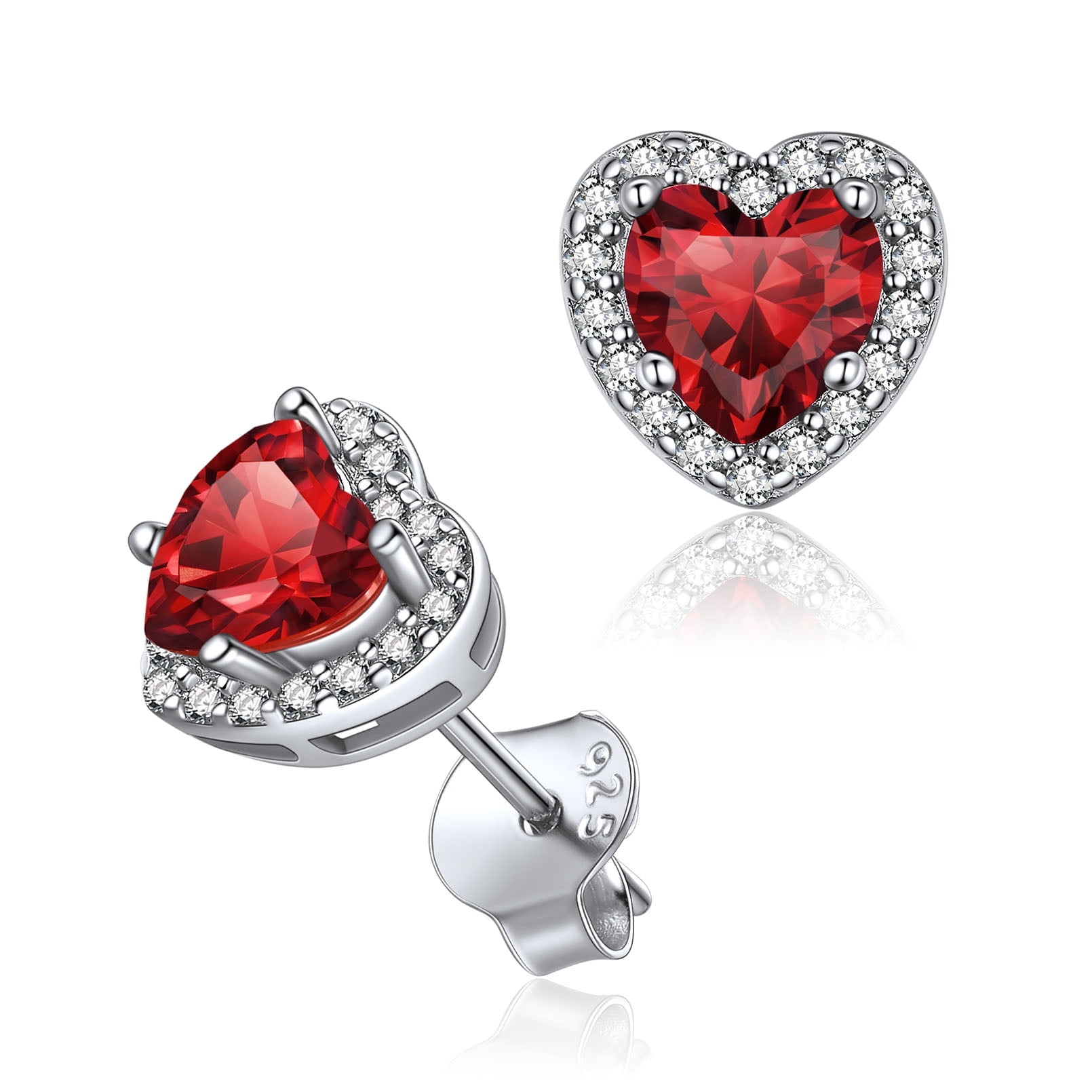 ChicSilver Red Birthstone Stud Earrings Heart Cut Cubic Zirconia Hypoallergenic Jewelry Sterling Silver Birthday Mother's Day Gifts for Women Mom