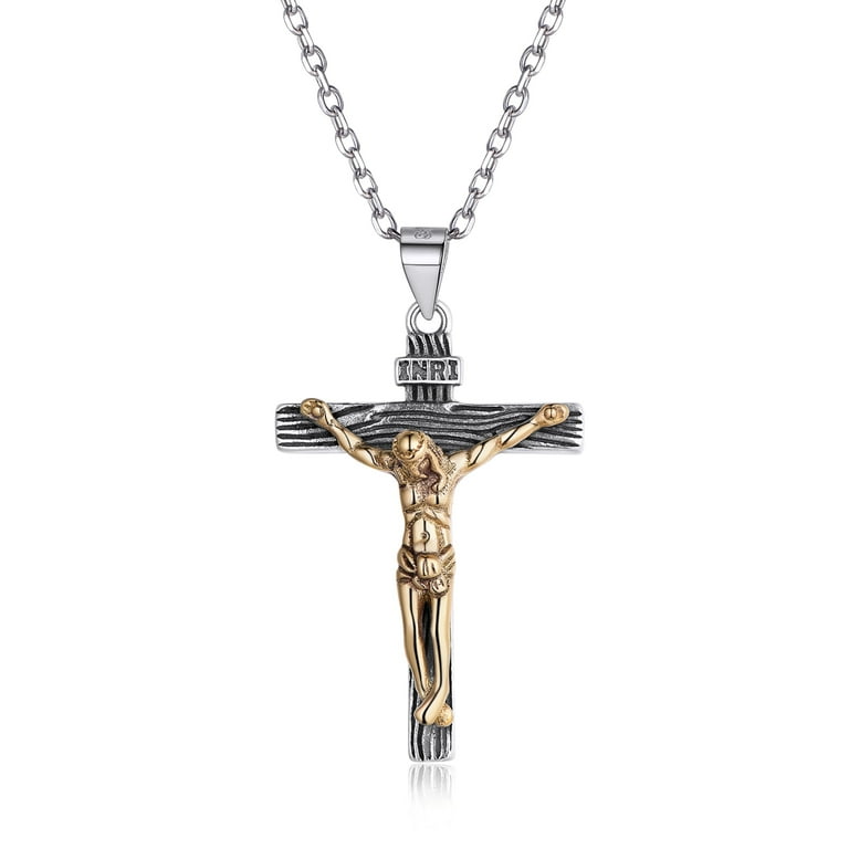 ChicSilver 925 Sterling Silver Brass Jesus Christ Crucifix Pendant Necklace for Christian Men with Chain Walmart