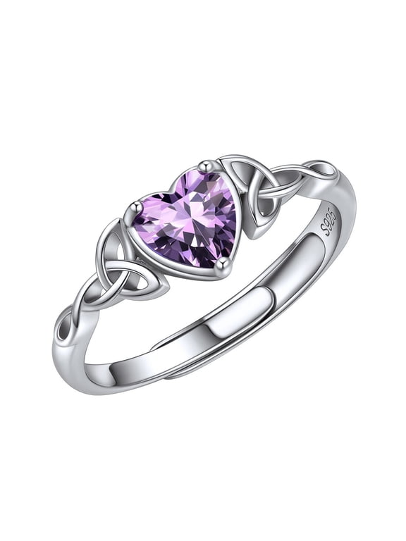 Christmas Gifts for Her Women Birthstone Jewelry 925 Sterling Silver Celtic Heart Statement Rings CZ Adjustable Rings Size