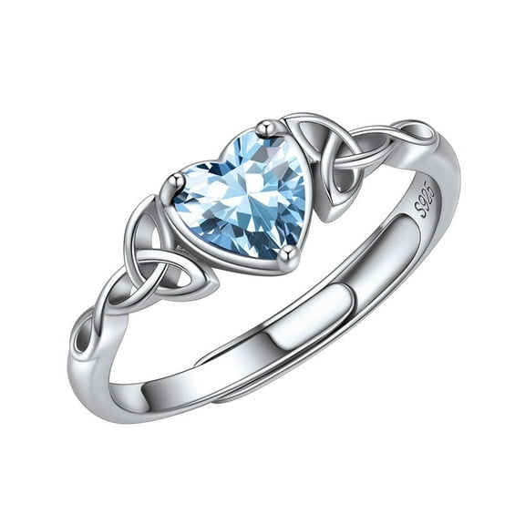 ChicSilver 925 Sterling Silver March Birthstone Rings 6mm Blue Aquamarine Celtic Knot Heart Shape Engagement Band Rings for Women