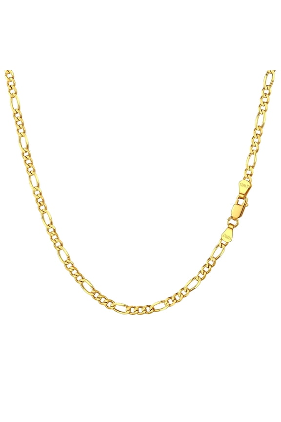 3mm Figaro Chain 14K Gold Plated in 925 Sterling Silver Chain Necklace for Women Men, Super Thin & Strong Necklace Chain