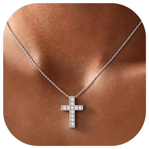 ChicSilver 925 Sterling Silver Cross Necklaces for Women Hypoallergenic Dainty Small Silver Cubic Zirconia Cross Pendant Choker Birthday First Communion Christmas Faith Jewelry Gifts for Her Mom