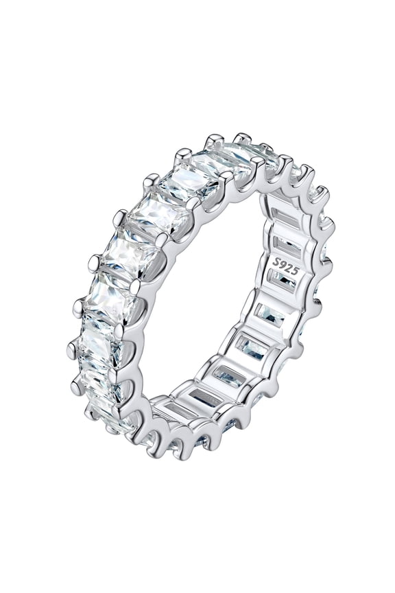 925 Sterling Silver Cubic Zirconia Eternity Band Ring Emerald Cut Shiny 5A CZ Simulated Diamond Stackable Wedding Band Size 6-13 Promise Anniversary Rings for Women Men