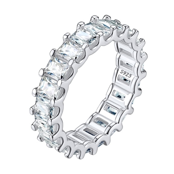 ChicSilver 925 Sterling Silver Cubic Zirconia Eternity Band Ring Emerald Cut Shiny 5A CZ Simulated Diamond Stackable Wedding Band Size 6-13 Promise Anniversary Rings for Women Men
