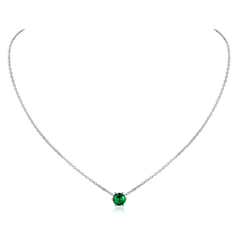 ChicSilver 925 Sterling Silver Emerald Necklace May Birthstone Round Gem Stone Necklace