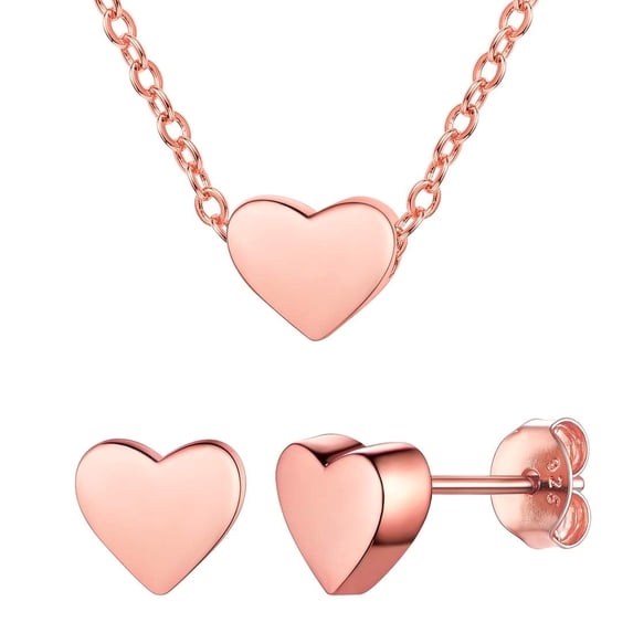 ChicSilver Valentines Birthday Christmas Mother's Day Gift for Women Heart Necklace and Earrings Set | 925 Sterling Silver Jewelry Set with Pendant and Stud Gift