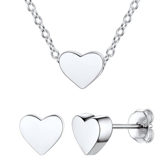 ChicSilver Jewelry Sets Heart Pendant Necklace Stud Earrings for Women 925 Sterling Silver Dainty Necklace for Her Mother Mom Wife