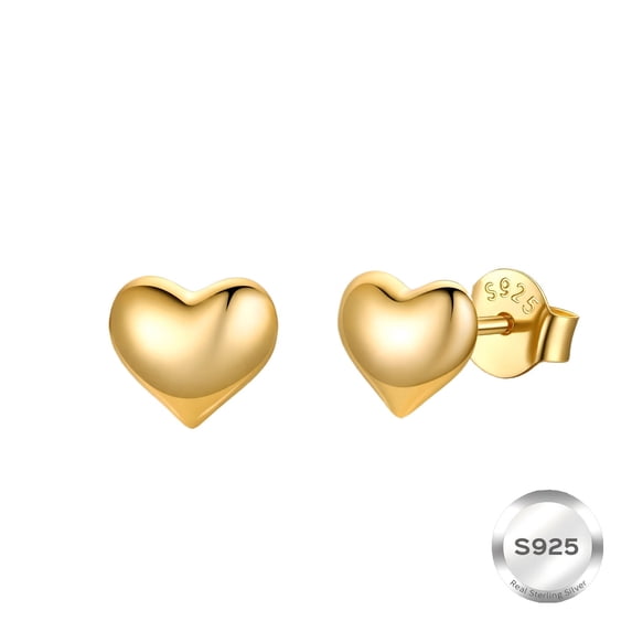 ChicSilver 925 Sterling Silver Heart Stud Earrings for Women, 3D Puffy Heart Earrings Hypoallergenic for Daily Wear