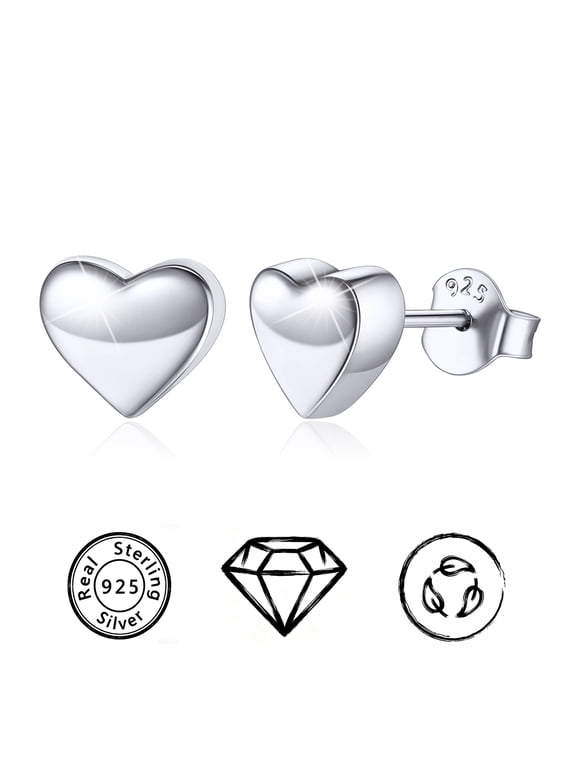 925 Sterling Silver Heart Stud Earrings for Women, Hypoallergenic Love Heart Earrings Sensitive Ears, Birthday Valentine Gift for Her Mom