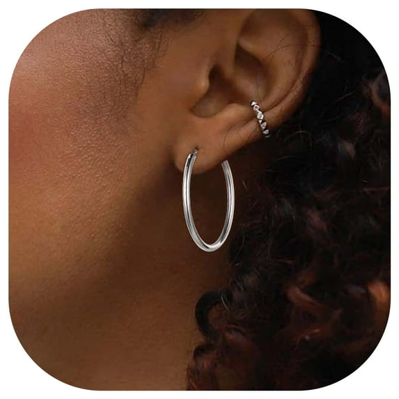 ChicSilver Sterling Silver Hoop Earrings for Women Hypoallergenic 30MM Small Silver Hoop Earrings Endless Hoop Earring