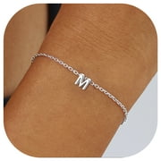 CHICSILVER Initial Charm Bracelets 925 Sterling Silver Letter M Adjustable Chain Bracelet Jewelry Gifts for Women