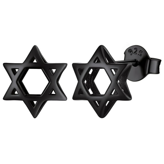 ChicSilver 925 Sterling Silver Jewish Star of David Stud Earrings Fashion Jewelry for Women Men, Black